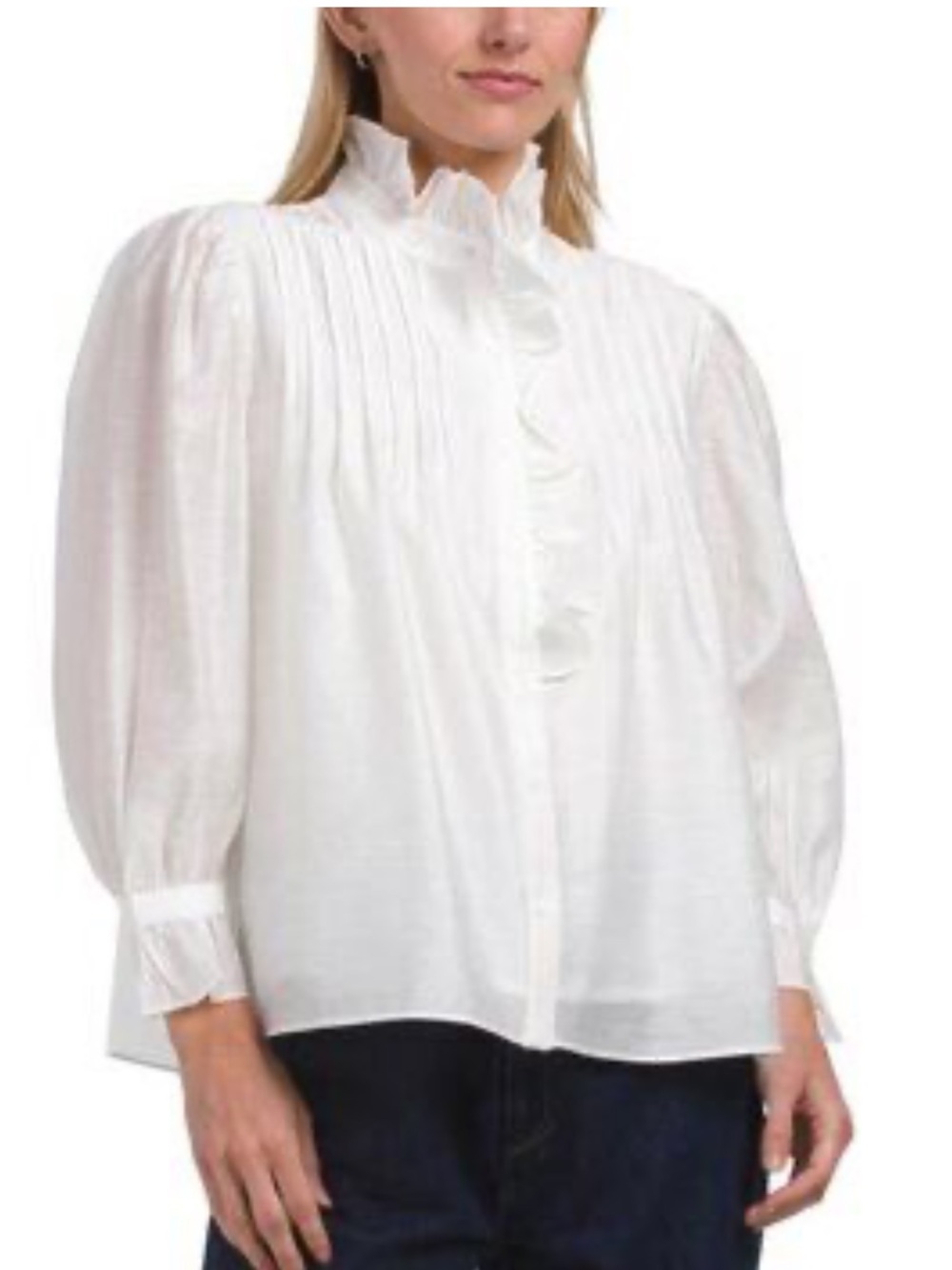 English Factory White Ruffled Pintuck Blouse ladies medium